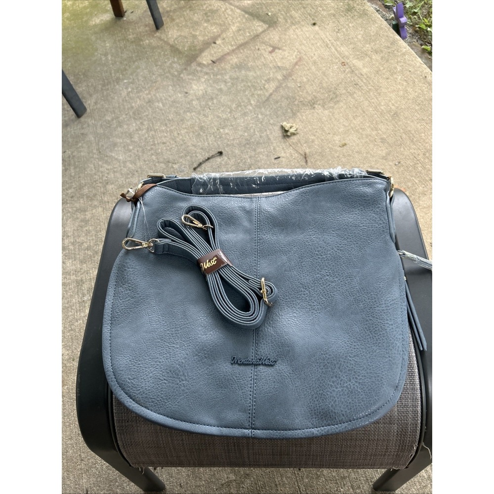 Montana West Western Crossbody Bag  Shoulder Purse Faux Leather Smoky Grey Blue
